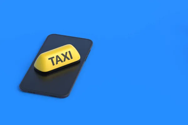 Желтый Знак Такси Мобильном Телефоне Заказ Пассажирских Перевозок Онлайн Приложение — стоковое фото