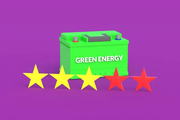 Batteria Auto Con Iscrizione Energia Verde Vicino Cinque Stelle Valutazione — Foto Stock