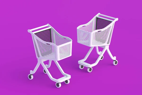 Nowoczesne Wózki Zakupy Tworzywa Sztucznego Koncepcja Handlu Zakup Artykułów Spożywczych — Zdjęcie stockowe