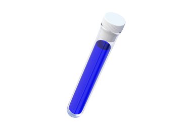 Kapaklı test tüpü ve beyaz arka planda izole edilmiş sıvı. 3d hazırlayıcı