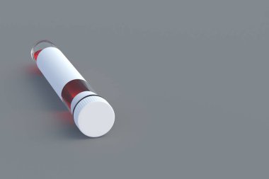 Kapaklı ve etiketli test tüpü. Bilimsel deneyler. Aşıların, ilaçların geliştirilmesi. Tıbbi reform. Modern biyo-teknoloji. Biyolojik silahlar. Tıp veya bilim laboratuarı. Uzayı kopyala 3d hazırlayıcı