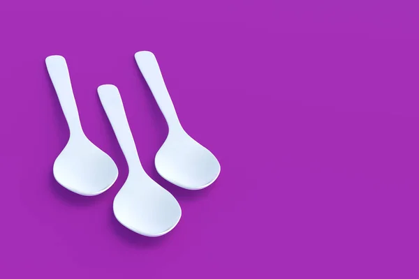 White Spoons Violet Background Copy Space Render — Stock Photo, Image