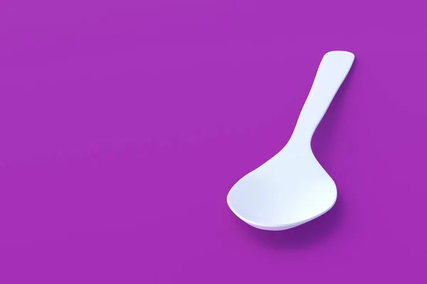 紫色の背景に白いスプーン コピースペース 3Dレンダリング — ストック写真