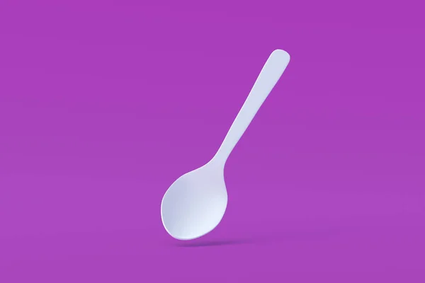紫色背景的白色勺子 3D渲染 — 图库照片