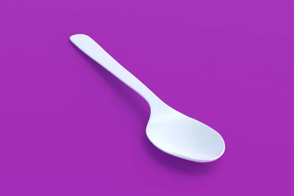 紫色背景的白色勺子 3D渲染 — 图库照片