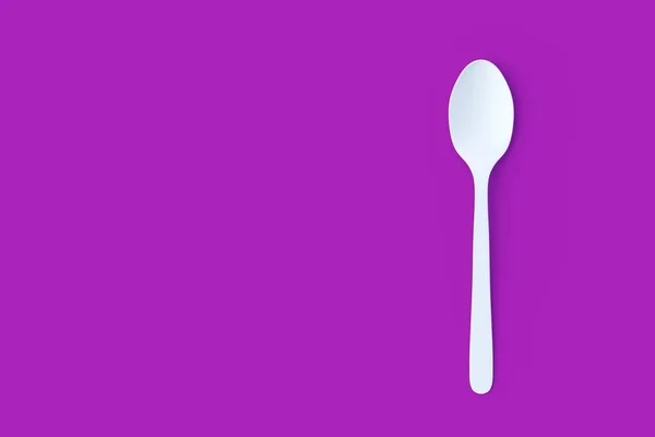 White Spoon Violet Background Top View Copy Space Render — Stock Photo, Image