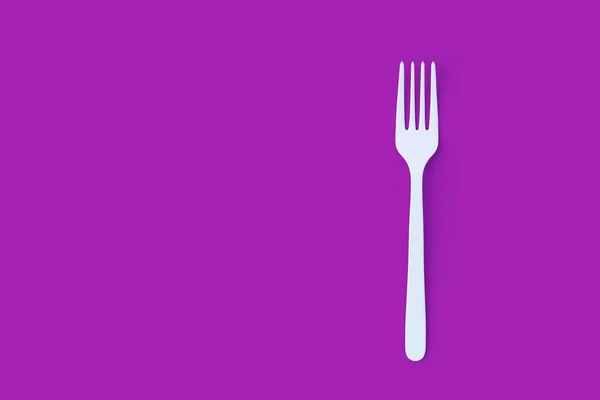 White Fork Violet Background Copy Space Top View Render — Stock Photo, Image