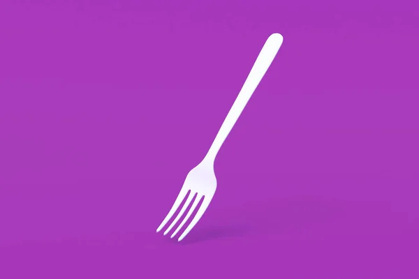 Белая Вилка Фиолетовом Фоне Рендеринг — стоковое фото