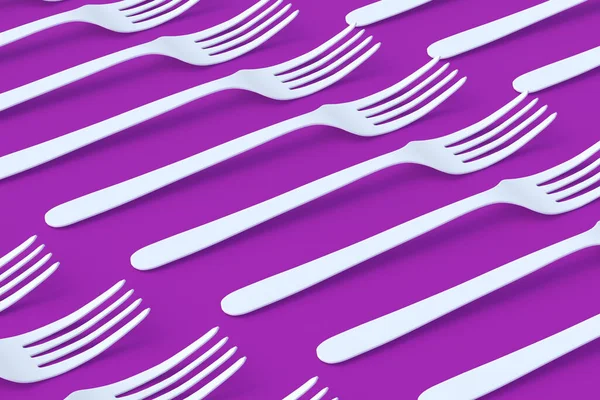 Rows Forks Violet Background Render — Stock Photo, Image
