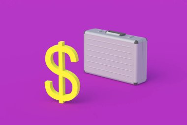 Metal bavula yakın doların sembolü. Devlet bütçesi. Hükümette yolsuzluk. Sosyal yardım. Vergi ödemesi. Banka havaleleri. Para ödülü. Emeklilik ikramiyesi. Konut kirası. 3d hazırlayıcı