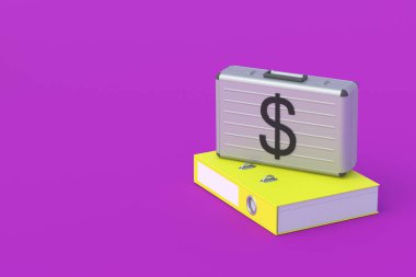 Finansal belgeler. Banka bilgileri. Muhasebe raporu. Kredi geçmişi. Yatırımcıların listesi. Ekonomik göstergeler. Bütçe planlaması. Banka denetimi. Para çantası ve kağıt klasör. 3d hazırlayıcı