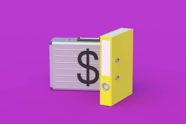 Finansal belgeler. Banka bilgileri. Muhasebe raporu. Kredi geçmişi. Yatırımcıların listesi. Ekonomik göstergeler. Bütçe planlaması. Banka denetimi. Para çantası ve kağıt klasör. 3d hazırlayıcı