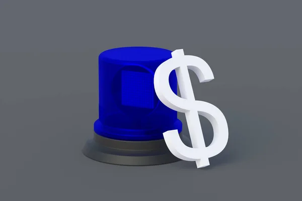 Bank accounts seizure concept. Tax offense. Investigation of offshore scandals. Tax avoidance. Legal, illegal income. Liability for money counterfeiting. Dollar symbol and police flasher. 3d render