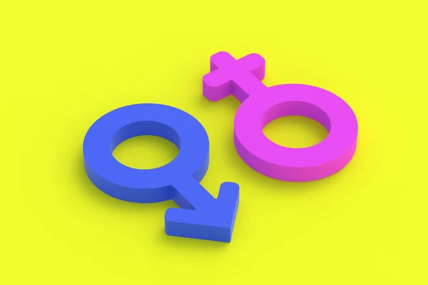 关系概念 两性平等 男人和女人之间的爱男性和女性的性征 性别象征 3D渲染 — 图库照片