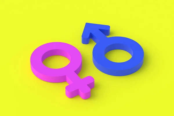 关系概念 两性平等 男人和女人之间的爱男性和女性的性征 性别象征 3D渲染 — 图库照片