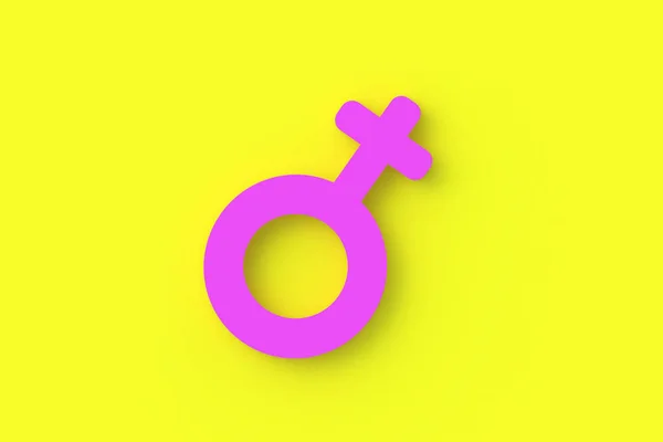 Жіночий Секс Знак Гендерний Символ Жовтому Тлі Вид Зверху Візуалізація — стокове фото