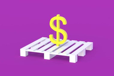 Nakliye şirketine yatırım. Para transferi. Banka koleksiyonu. Uluslararası mali yardım. Lojistik masrafları. Ulaşım ücreti. Dolar işareti, paletler. 3d hazırlayıcı