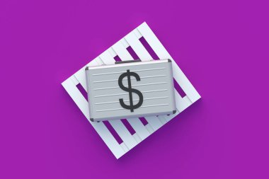 Para transferi. Banka koleksiyonu. Uluslararası mali yardım. Bir nakliye şirketine yatırım yapmak. Lojistik masrafları. Ulaşım ücreti. Çanta ve paletler. Üst Manzara. 3d hazırlayıcı