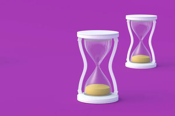 Пісковий Годинник Фіолетовому Фоні Вінтажні Предмети Час Відліку Історичний Вимір — стокове фото