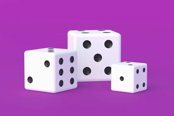 家族全員のためのレジャーエンターテイメント ボードゲーム ギャンブルの中毒だ カジノゲーム ランダムな賞金 ジャックポット 紫色の背景にダイスキューブ 3Dレンダリング — ストック写真