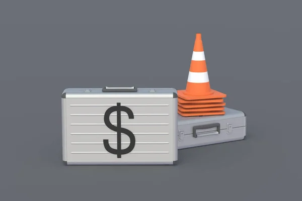 Money Suitcase Road Cones Customs Duties Road Repair Cost Construction — Stock Photo, Image