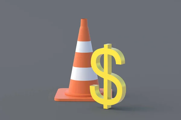 Dollar Symbol Road Cone Customs Duties Road Repair Cost Construction — стоковое фото
