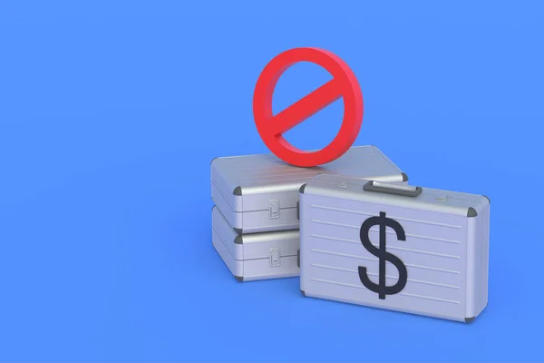 Resväska Med Dollarsymbol Nära Förbudstecken Ekonomiska Sanktioner Konfiskering Pengar Gripande — Stockfoto