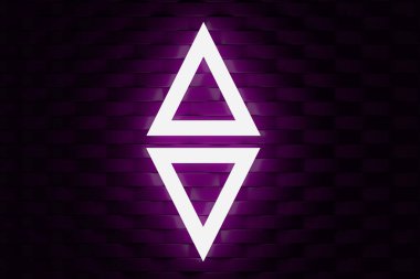 Duvarda parlayan üçgen şekilleri. Neon etkisi. Parlak nesne. Geometrik şekil. Soyut arkaplan. 3d hazırlayıcı