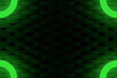 Duvarda parlayan daireler. Neon etkisi. Parlak nesne. Geometrik şekil. Soyut arkaplan. 3d hazırlayıcı