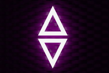 Duvarda parlayan üçgen şekilleri. Neon etkisi. Parlak nesne. Geometrik şekil. Soyut arkaplan. 3d hazırlayıcı