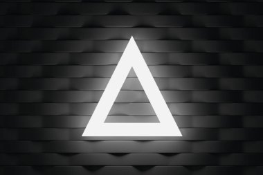 Duvarda parlayan üçgen şekli. Neon etkisi. Parlak nesne. Geometrik şekil. Soyut arkaplan. 3d hazırlayıcı