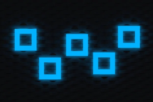 Glowing Shapes Squares Wall Neon Effect Luminous Object Geometrical Figure — Stockfoto