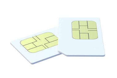 Beyaz arka planda izole edilmiş cep telefonu kartları. 3d hazırlayıcı