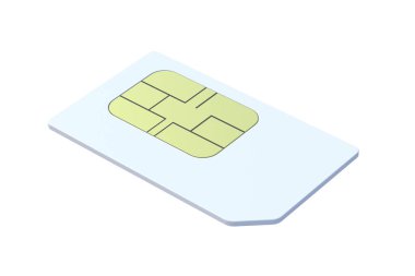Beyaz arka planda izole edilmiş cep telefonu için Sim kartı. 3d hazırlayıcı