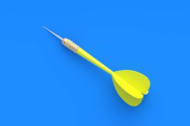 Toys for adults and children. Game for leisure. International tournament, competitions. Yellow dart on a blue background. 3D rendering