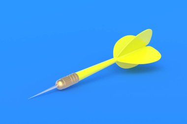 Toys for adults and children. Game for leisure. International tournament, competitions. Yellow dart on a blue background. 3D rendering