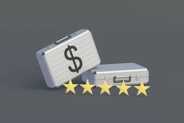良い投資魅力の概念 銀行レビュー 信用格付け 通貨の人気 新しいサービス品質の達成 お金のスーツケースと五つ星 3Dレンダリング — ストック写真