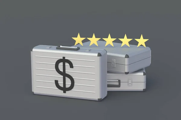 Money Suitcase Five Rating Stars Good Investment Attractiveness Concept Bank — Zdjęcie stockowe