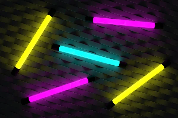 Wielokolorowe Lampy Fluorescencyjne Ciemnej Ścianie Elektryczna Rurka Koloru Neonowego Abstrakcyjne — Zdjęcie stockowe