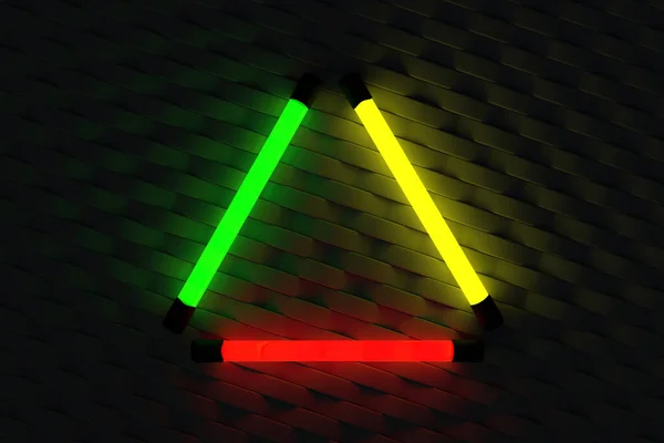 深色墙上的彩色荧光灯 电子管的霓虹灯色 摘要背景 晚上的派对光彩夺目尼昂效应 3D渲染 — 图库照片