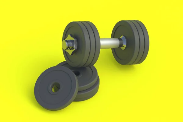 Dumbbell Nehéz Tányérokkal Sportfelszerelés Renderelés — Stock Fotó