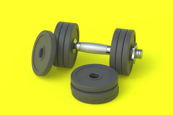 Dumbbell Nehéz Tányérokkal Sportfelszerelés Renderelés — Stock Fotó