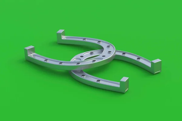 Succesvol Concept Symbool Van Geluk Zilveren Hoefijzers Een Groene Achtergrond — Stockfoto