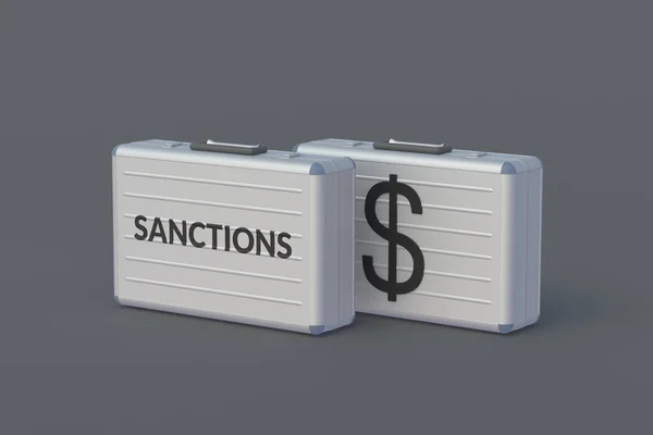 Maletín Dinero Con Sanciones Inscripción Símbolo Del Dólar Limitaciones Financieras —  Fotos de Stock