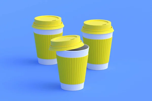 Disposable Paper Coffee Cups Lid Sleeve Render — Stock Photo, Image