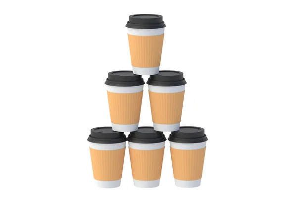 Wegwerp Papieren Koffiebekers Geïsoleerd Witte Achtergrond Renderen — Stockfoto