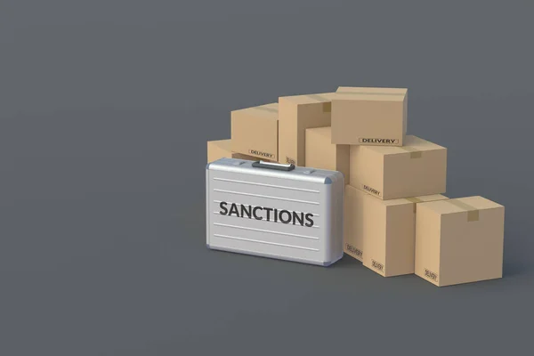Maletín Con Sanciones Inscripción Cerca Caja Prohibición Del Comercio Mercancías —  Fotos de Stock