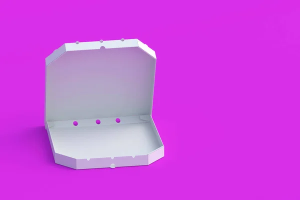ピザの箱を開けて ファーストフードだ ピザ屋の広告 食料の配達だ コピースペース 3Dレンダリング — ストック写真