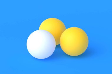 Mavi arka planda pinpon topları. Boş oyunlar işte. Uluslararası yarışmalar. Spor Malzemeleri. Masa tenisi. 3d hazırlayıcı
