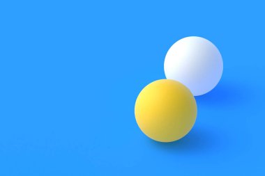 Mavi arka planda pinpon topları. Boş oyunlar işte. Uluslararası yarışmalar. Spor Malzemeleri. Masa tenisi. Uzayı kopyala 3d hazırlayıcı